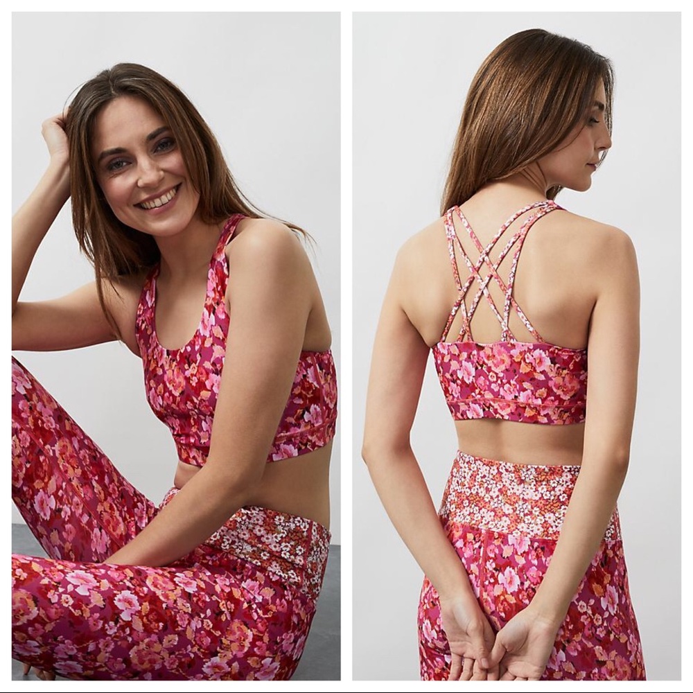Anthropologie Kachel Floral Pink Strap Sports Bra Loungewear XSmall Gym